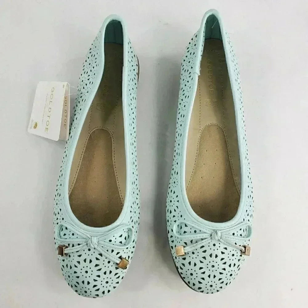 Goldtoe Comfort Plus Memory Foam Slip On Women's Bow Tie Flats Pumps New 7.5/9